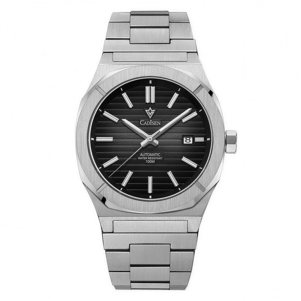 CADISEN sapphire integrated-bracelet automatic watch, 40mm, black dial