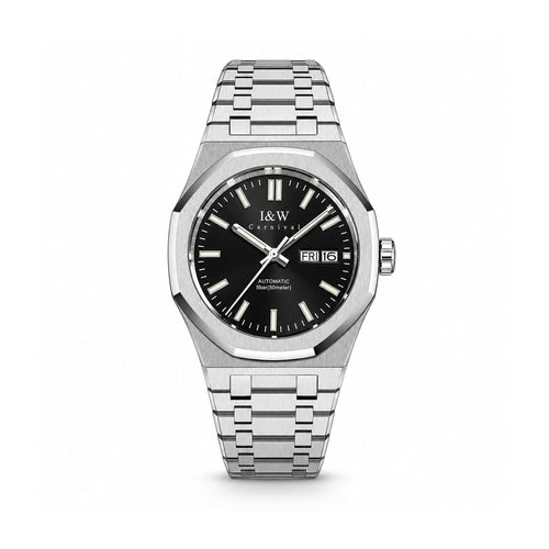 Carnival black-dial automatic watch with an integrated steel bracelet