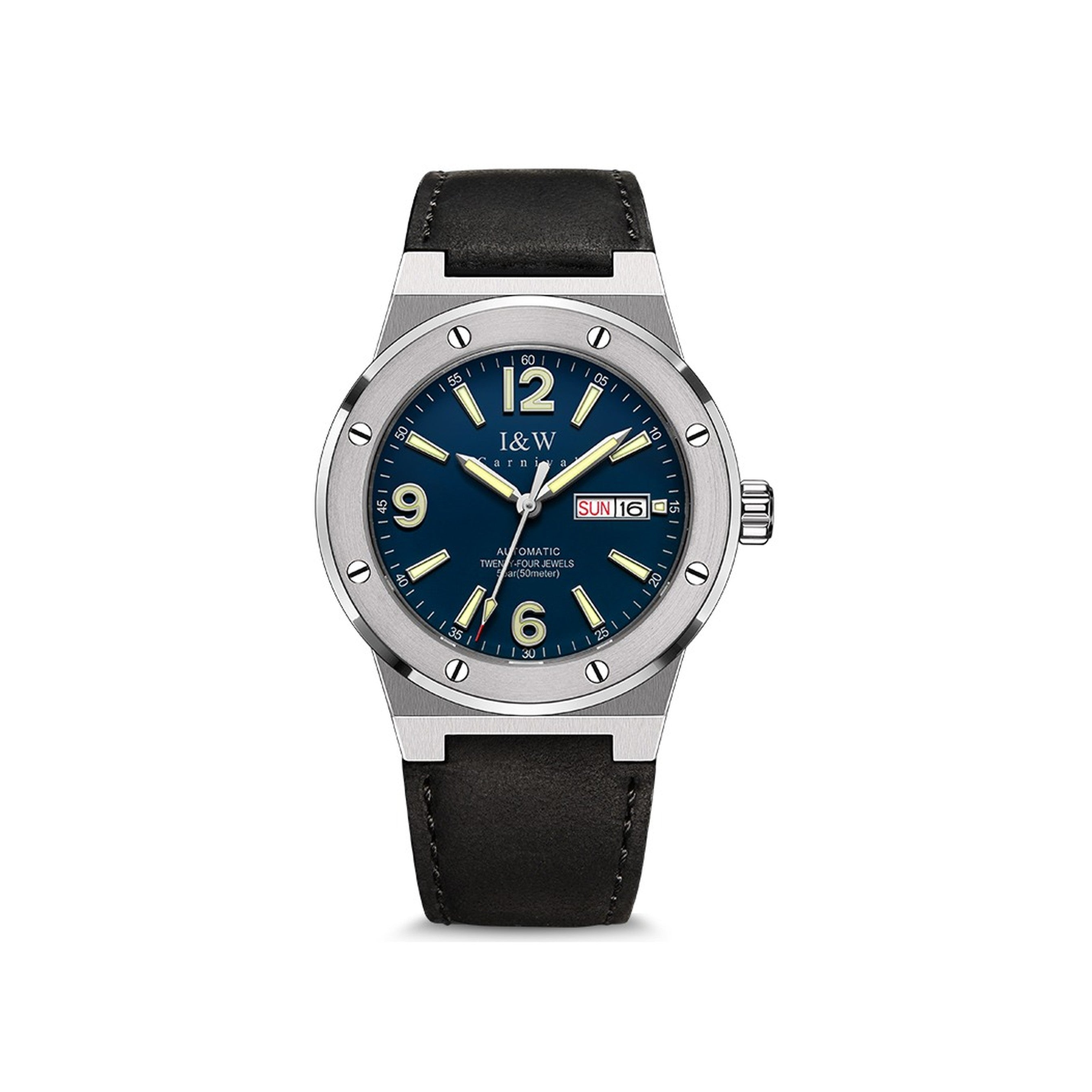 Carnival IW589G blue-dial automatic watch on white background