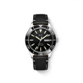 Carnival day-date automatic watch, black dial, black leather strap