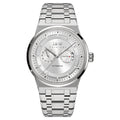 Carnival I&W IW.55870G automatic watch, white dial, 24-hour sub-dial, date at 3, stainless steel bracelet, front view on white