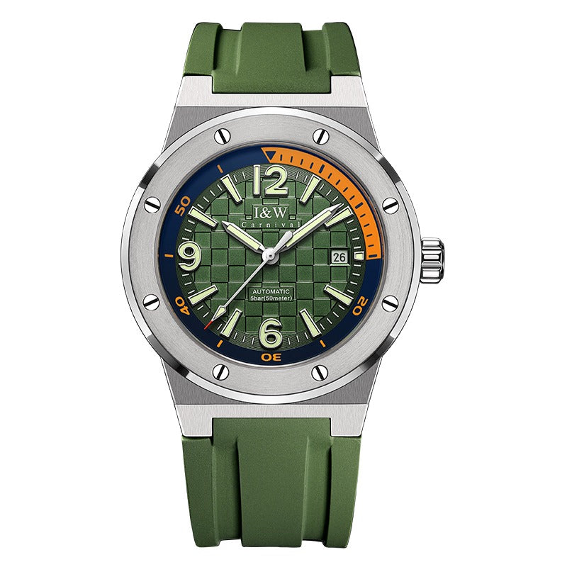 Carnival Green-Dial Automatic Watch, Silicone Strap