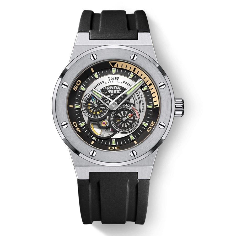 Carnival Sport Skeleton Automatic Watch, Rubber Strap