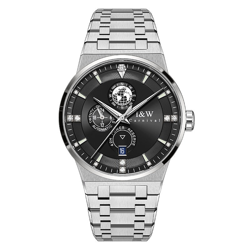 Carnival Globe-Dial Automatic Watch, Steel Bracelet