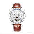 Carnival open-heart automatic watch, white dial, brown leather strap