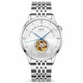 Carnival open-heart automatic watch, white dial, steel bracelet