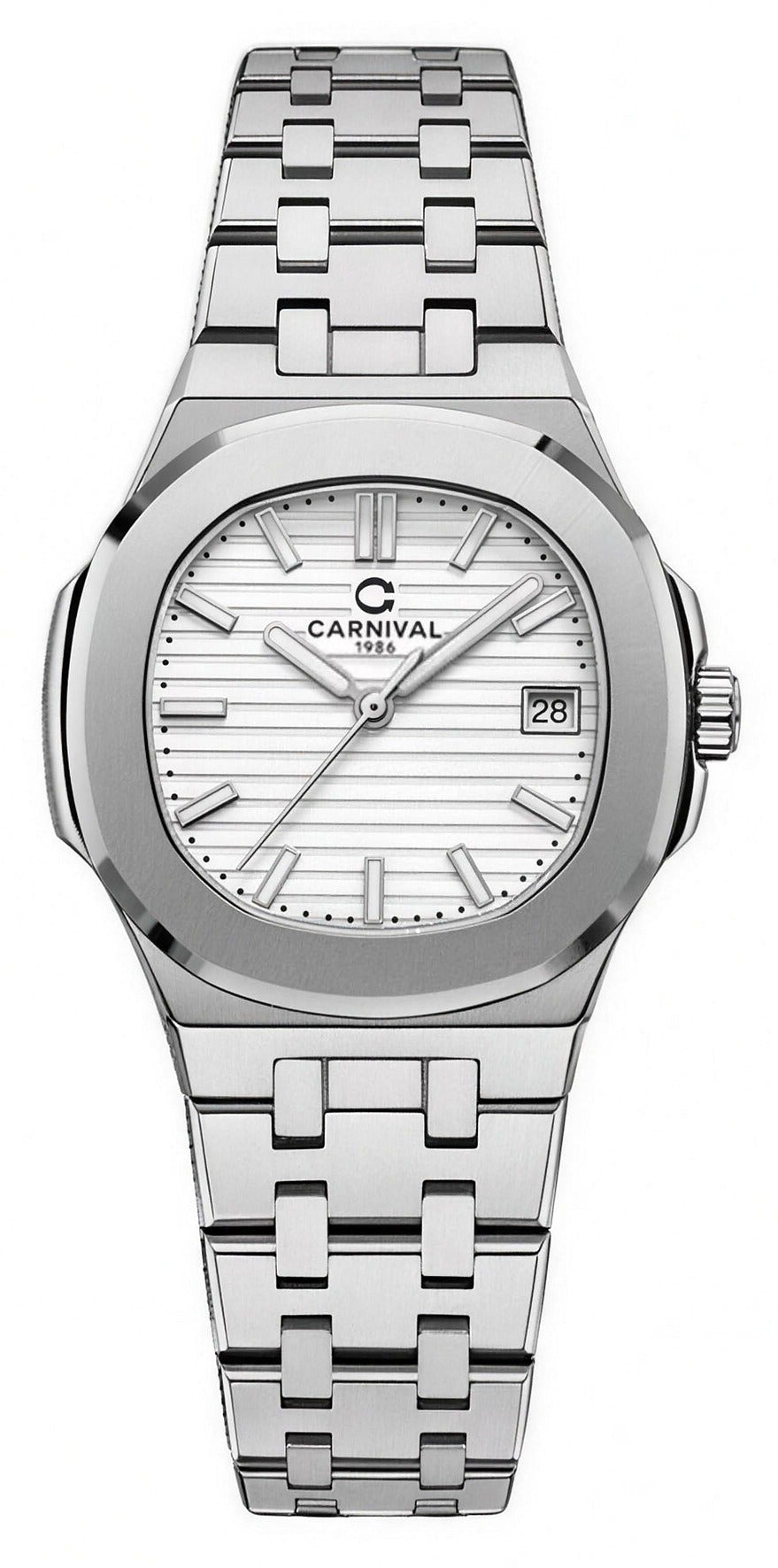 I&W Carnival CG.8161GL women's automatic, white dial, steel bracelet