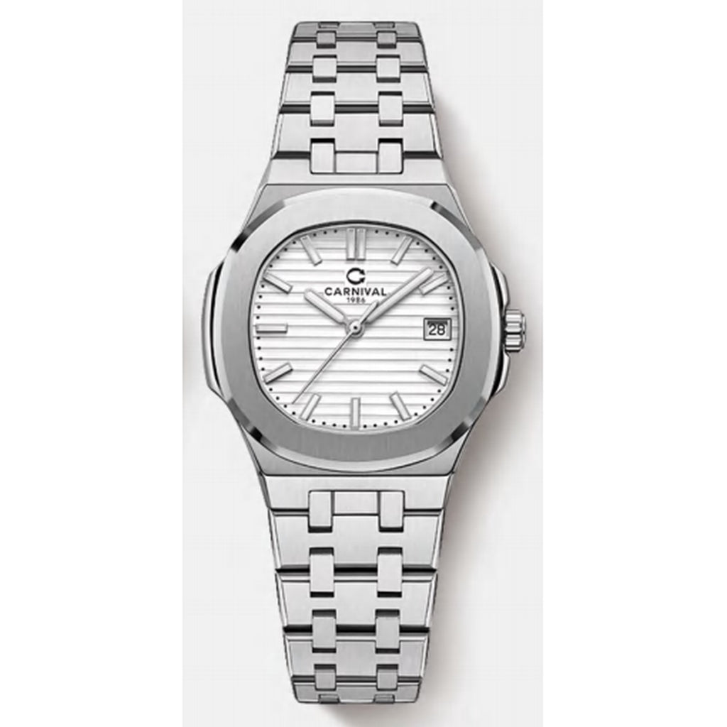 Carnival CG.8161GL women's automatic watch, white dial, integrated stainless steel bracelet
