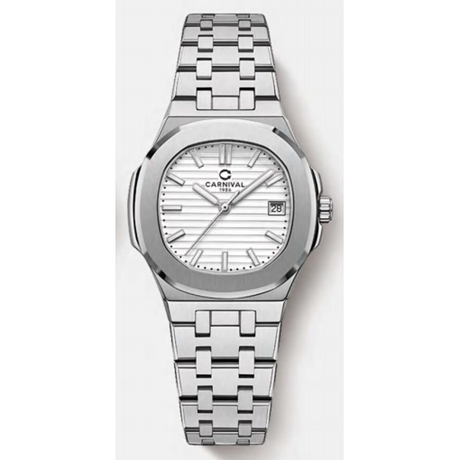 Carnival CG.8161GL women's automatic watch, white dial, integrated stainless steel bracelet