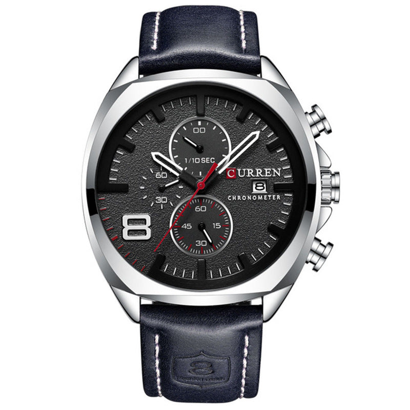 CURREN 47mm leather chronograph watch in Black