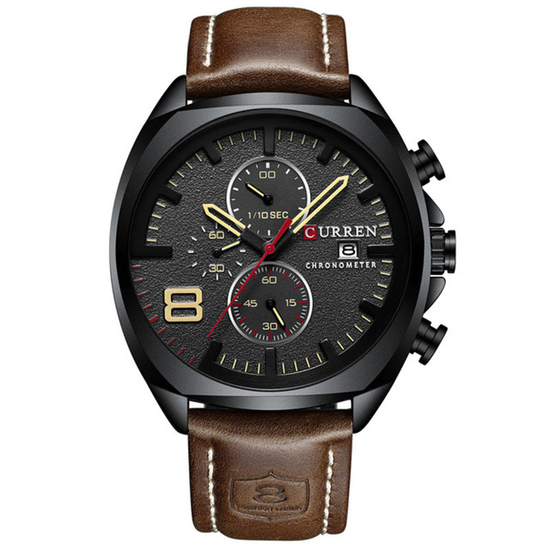 CURREN 47mm leather chronograph watch in Coffee brown leather