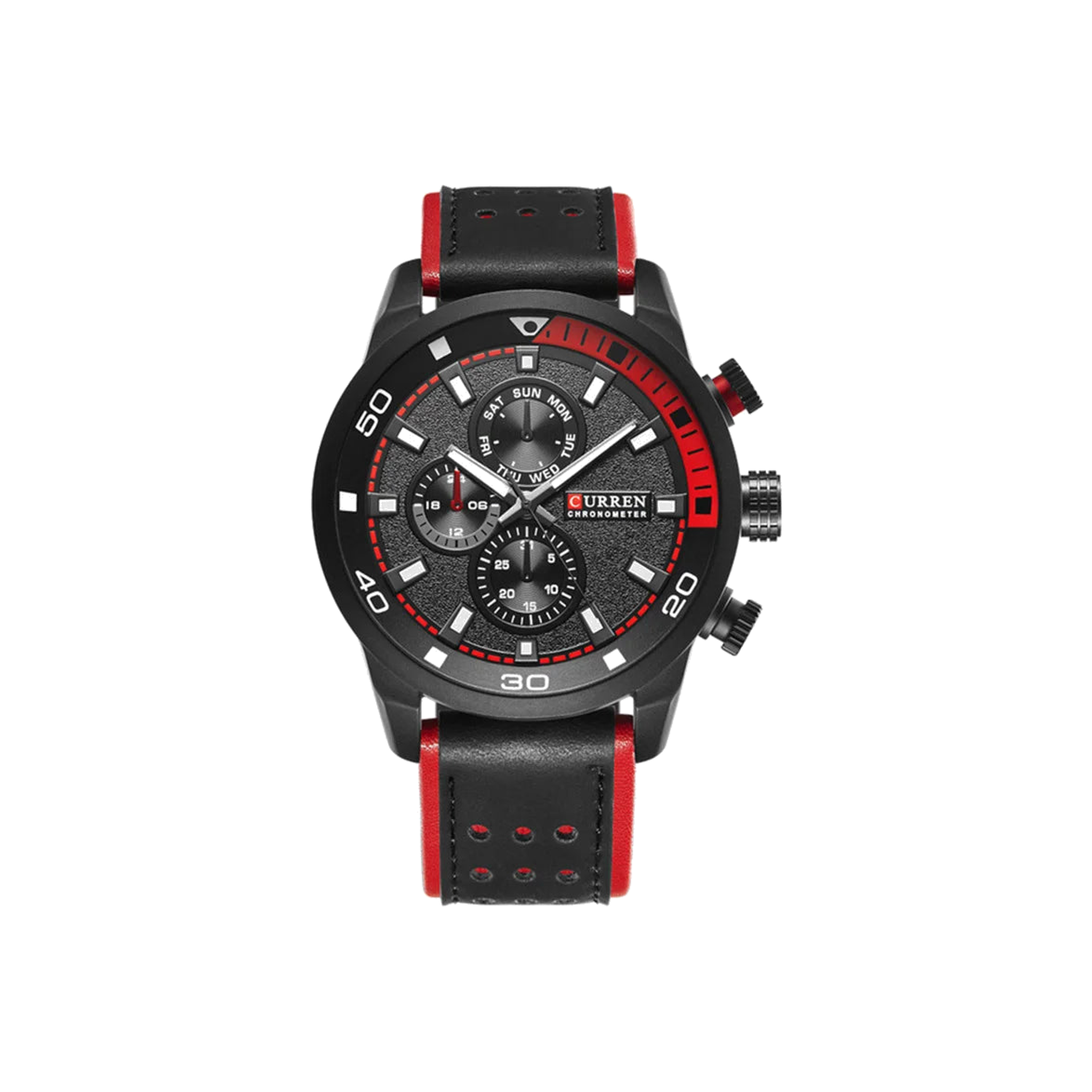 CURREN 45mm Leather Sport Watch, Black, white background