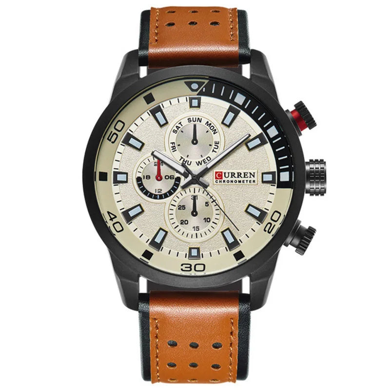 CURREN 45mm Leather Sport Watch in Brown