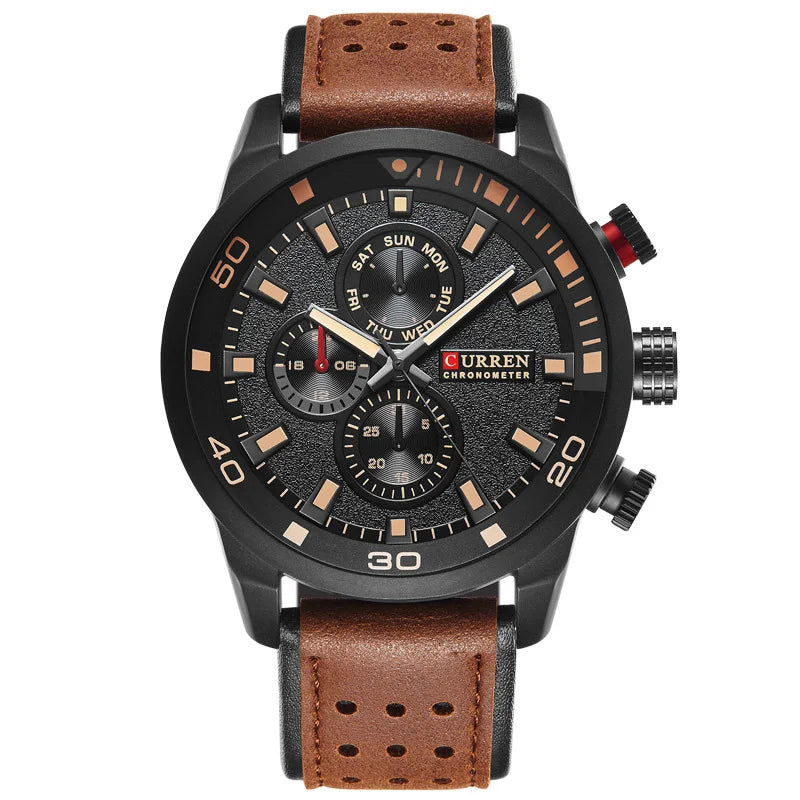 CURREN 45mm Leather Sport Watch in Coffee