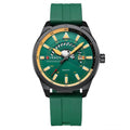 CURREN 8421 green-dial quartz sport watch with green silicone strap on white background