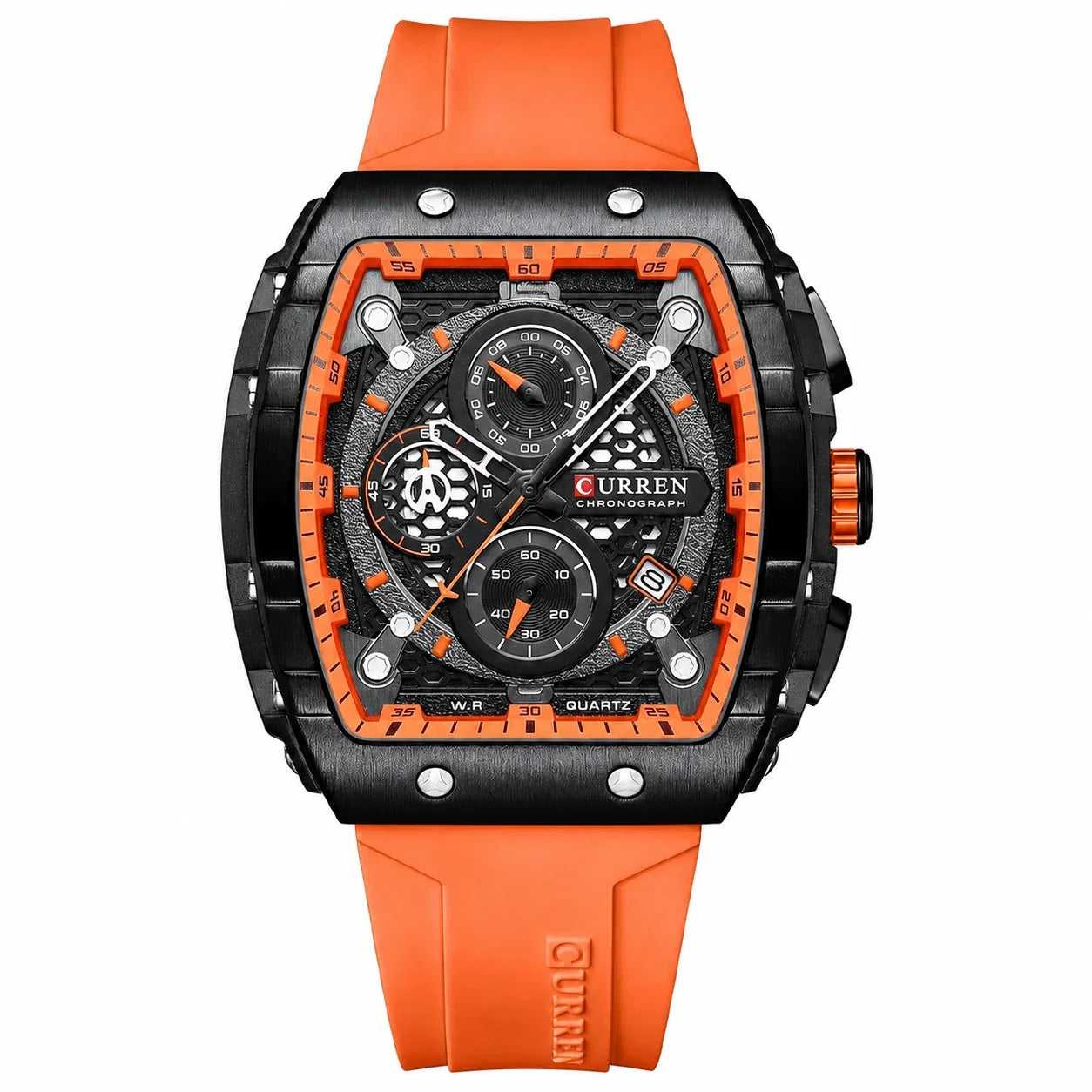 CURREN 8442 orange silicone chronograph watch