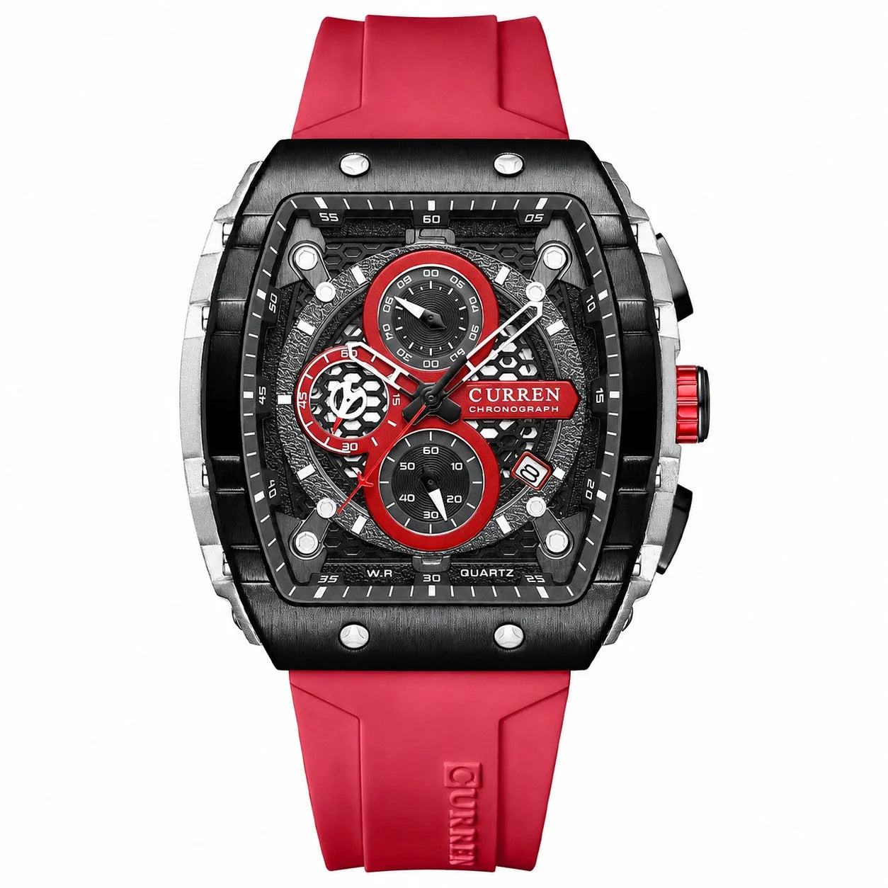 CURREN 8442 red silicone chronograph watch