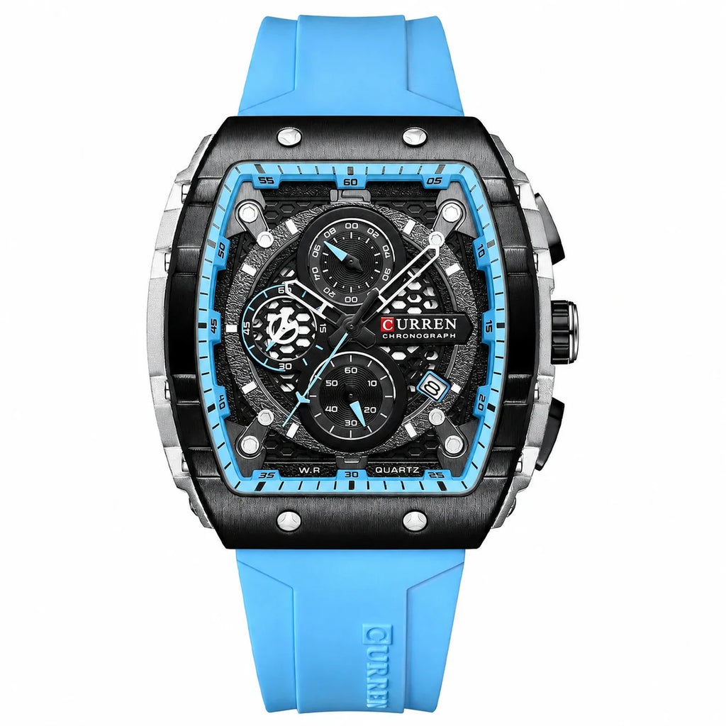 CURREN 8442 silver and blue silicone chronograph watch