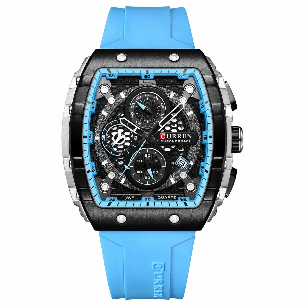 CURREN 8442 silver and blue silicone chronograph watch
