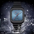 CURREN 8460 Black square quartz watch in a water-splash product scene