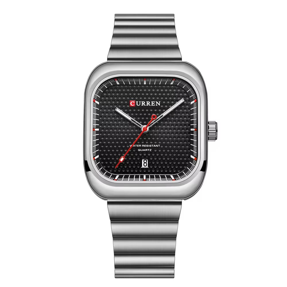 CURREN Square Quartz Watch in Silver Black