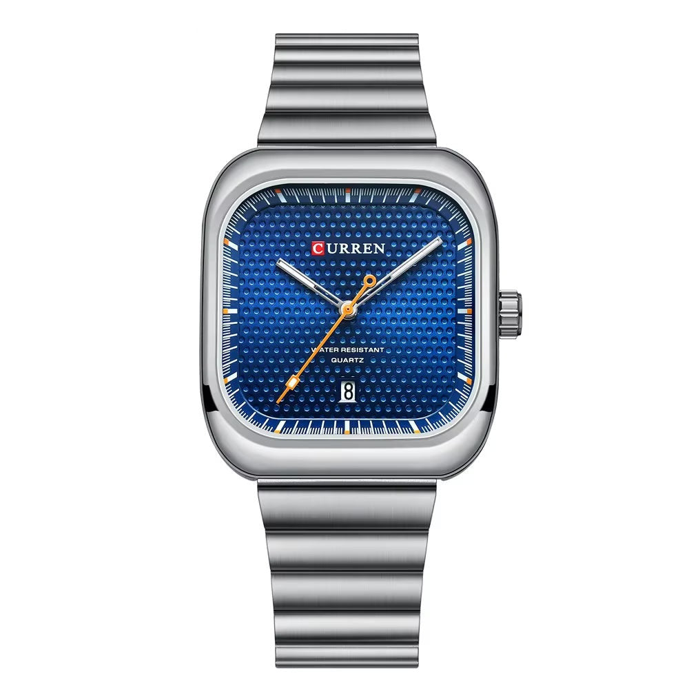 CURREN Square Quartz Watch in Silver Blue