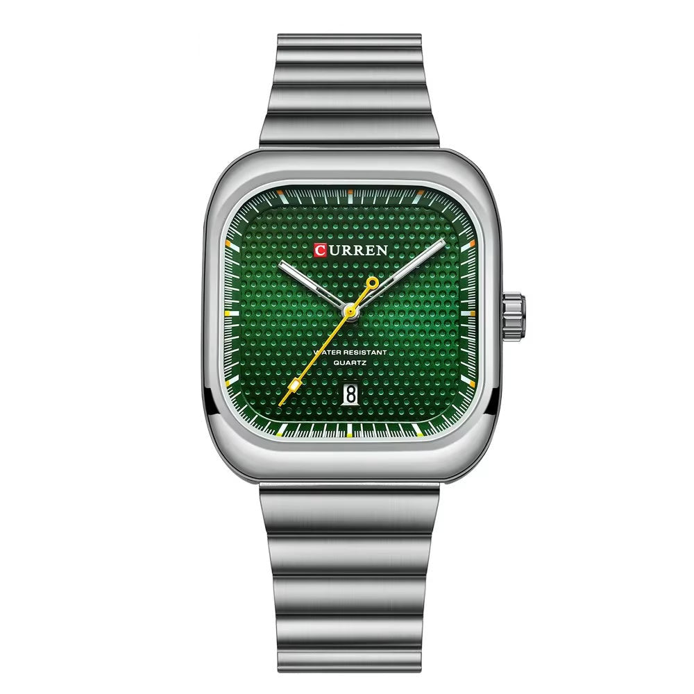 CURREN Square Quartz Watch in Silver Green