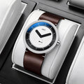 DRO sapphire quartz watch — brown leather and silver case