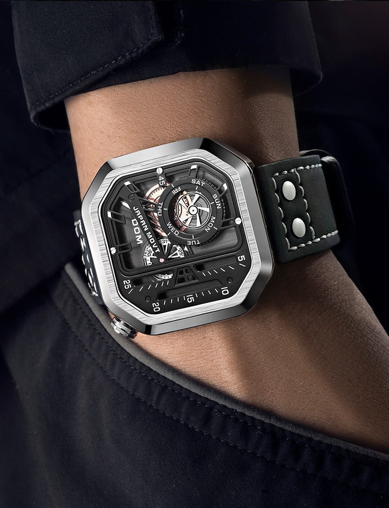 DOM 1358 silver watch on wrist