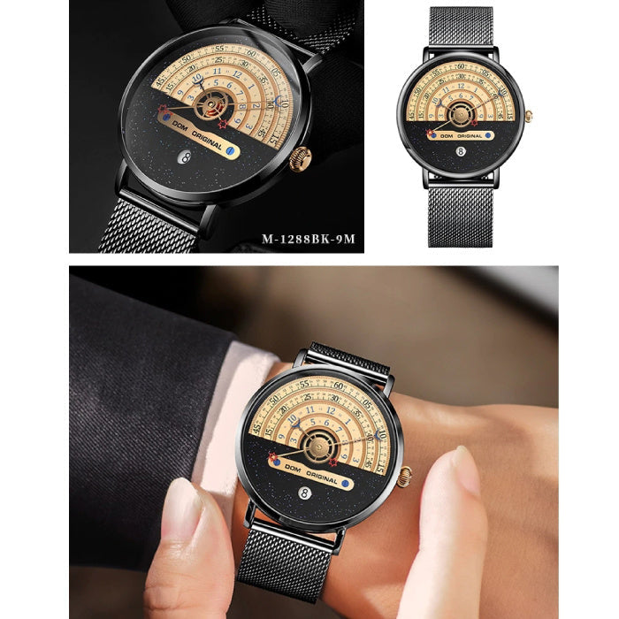 DOM M-1288 Black / Gold Dial watch worn on wrist