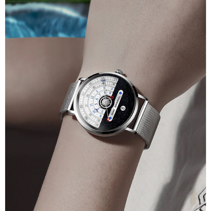 DOM M-1288 Silver / White Dial watch worn on wrist
