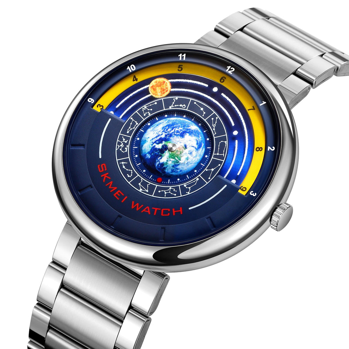 SKMEI 2361 Earth Orbit quartz watch, Silver case, front