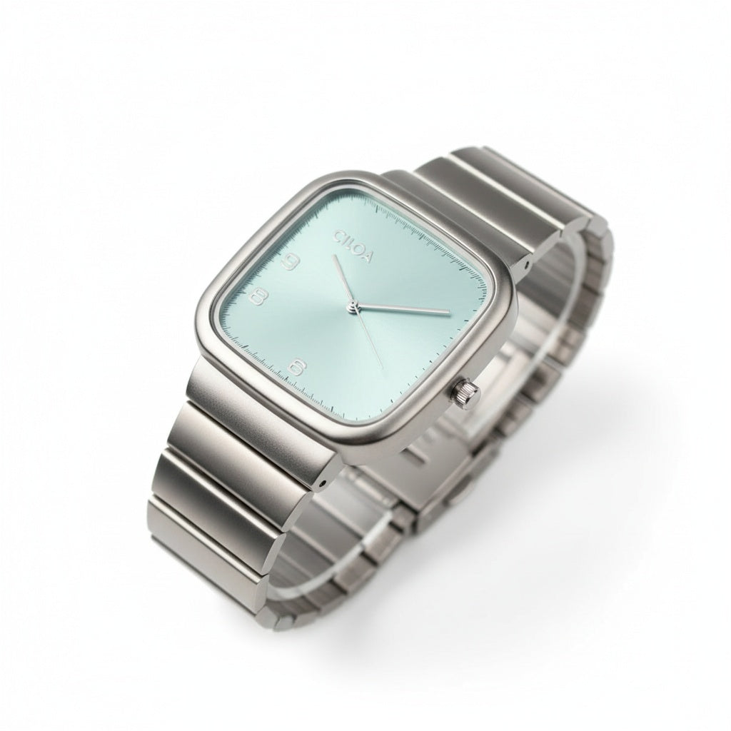 CILOA Square Silver Luxury Quartz Watch, side profile