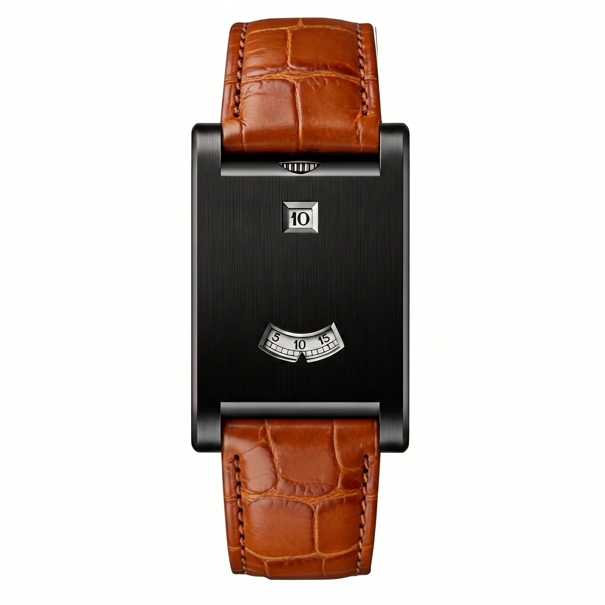 Eston Y2K Rolling Disc Watch - Black Case Brown Strap