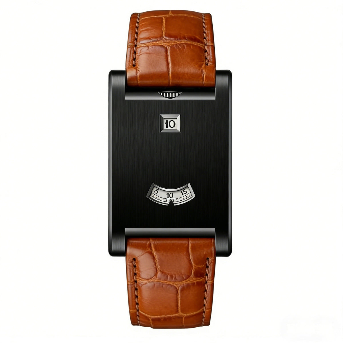 Eston Y2K rolling disc watch in gold with a brown strap, front view product photo