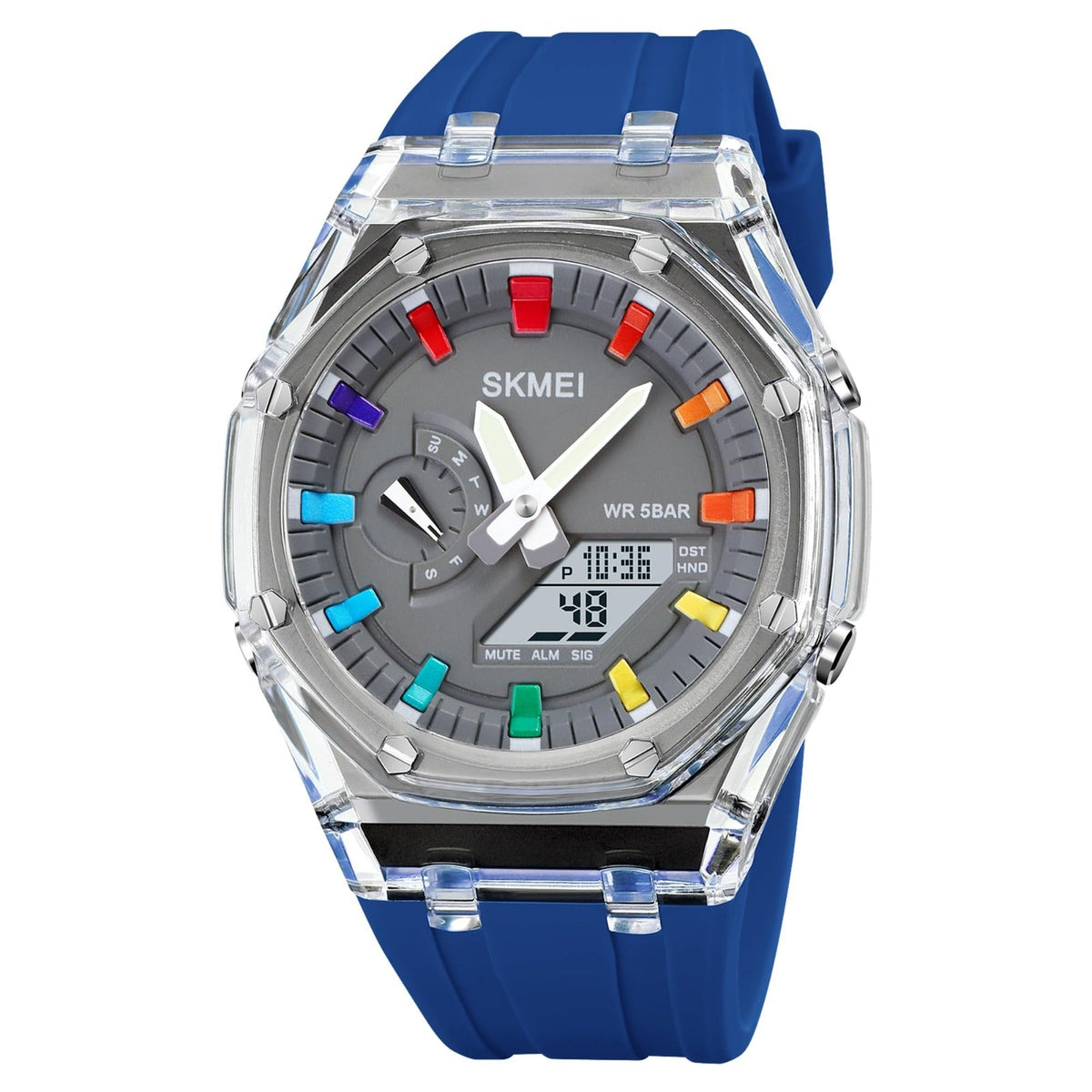 SKMEI 2100 ana-digi watch, blue strap, front