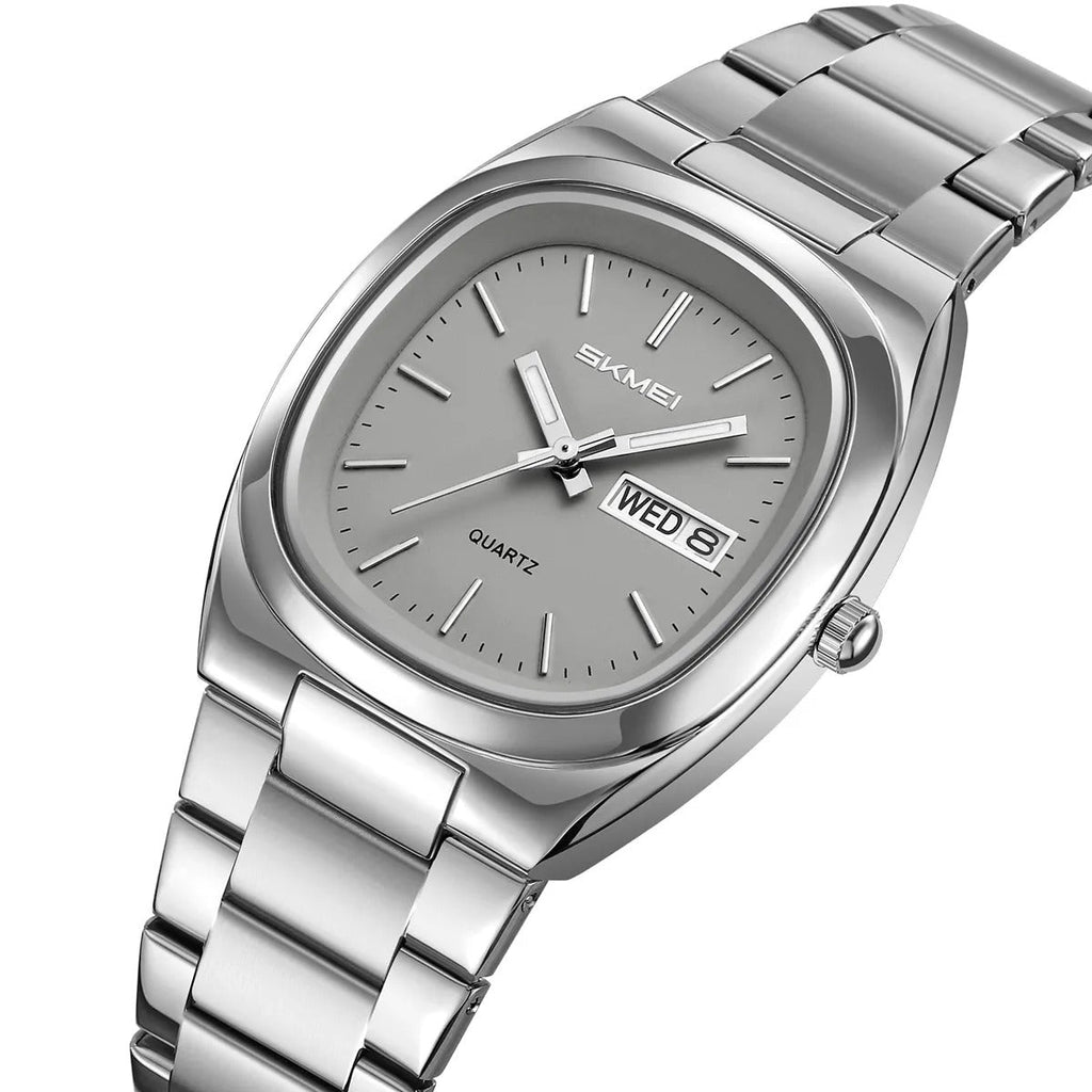 SKMEI 2420 cushion date watch, silver case grey dial