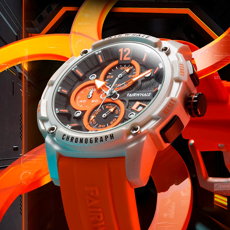Mark Fairwhale resin sport chronograph watch dial detail
