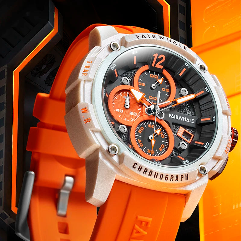 Mark Fairwhale resin sport chronograph watch white case orange rubber