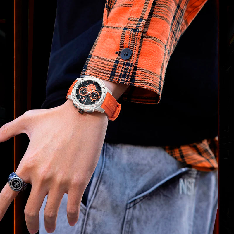 Mark Fairwhale resin sport chronograph watch on wrist