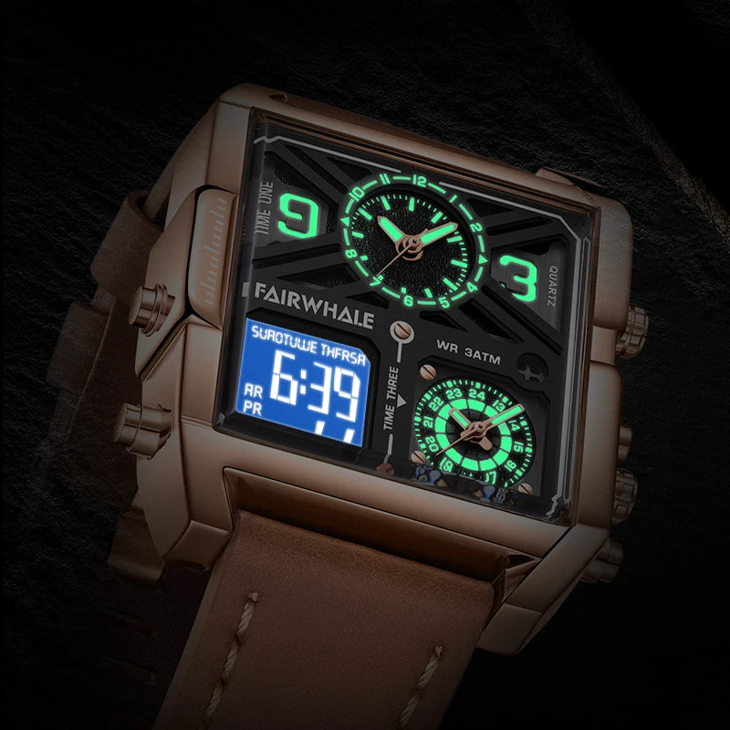 Mark Fairwhale square analog digital watch packaging