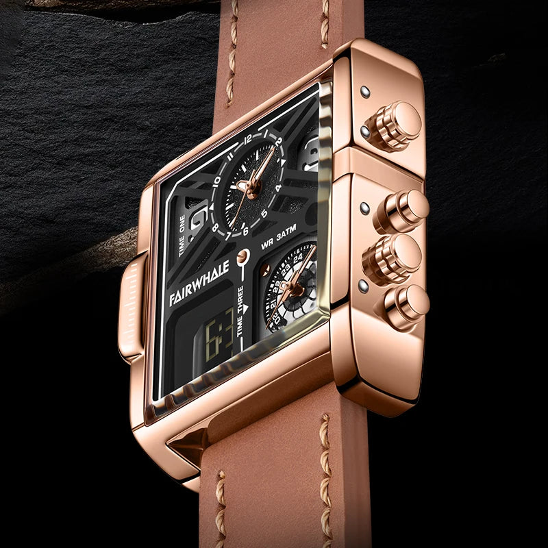 Mark Fairwhale square analog digital watch on wrist