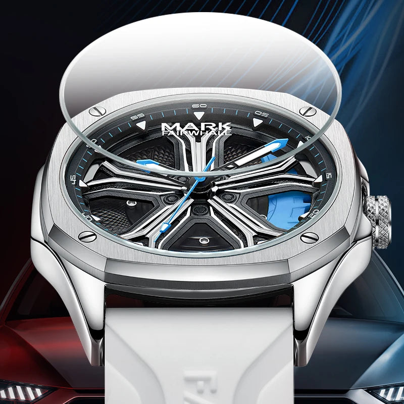Mark Fairwhale octagonal wheel dial quartz watch dial detail