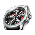 Mark Fairwhale FW-5060 octagonal quartz watch silver case wheel spoke dial on white background