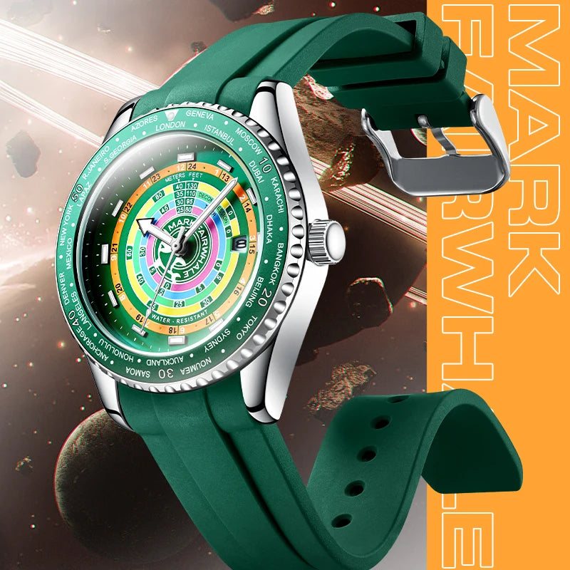 Mark Fairwhale world timer quartz watch city ring detail