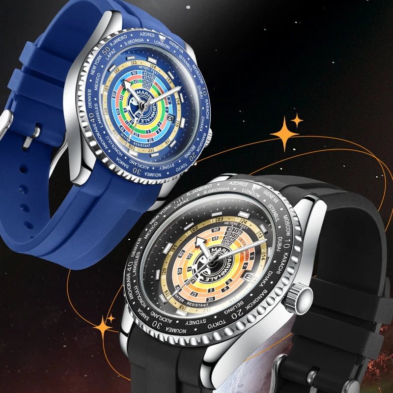 Mark Fairwhale world timer quartz watch dial detail