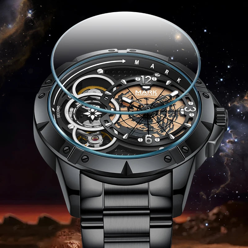Mark Fairwhale skeleton automatic watch side profile