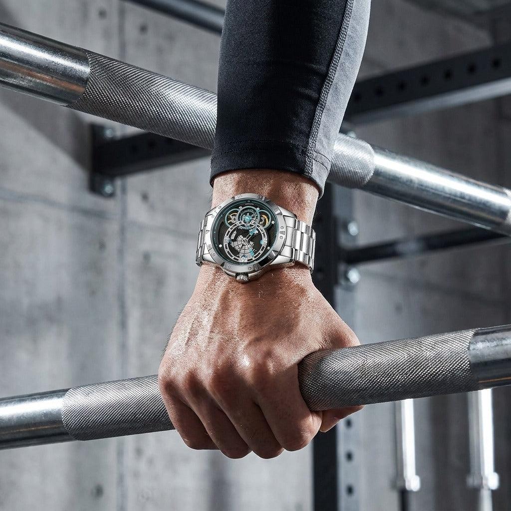 Mark Fairwhale skeleton automatic worn at the gym