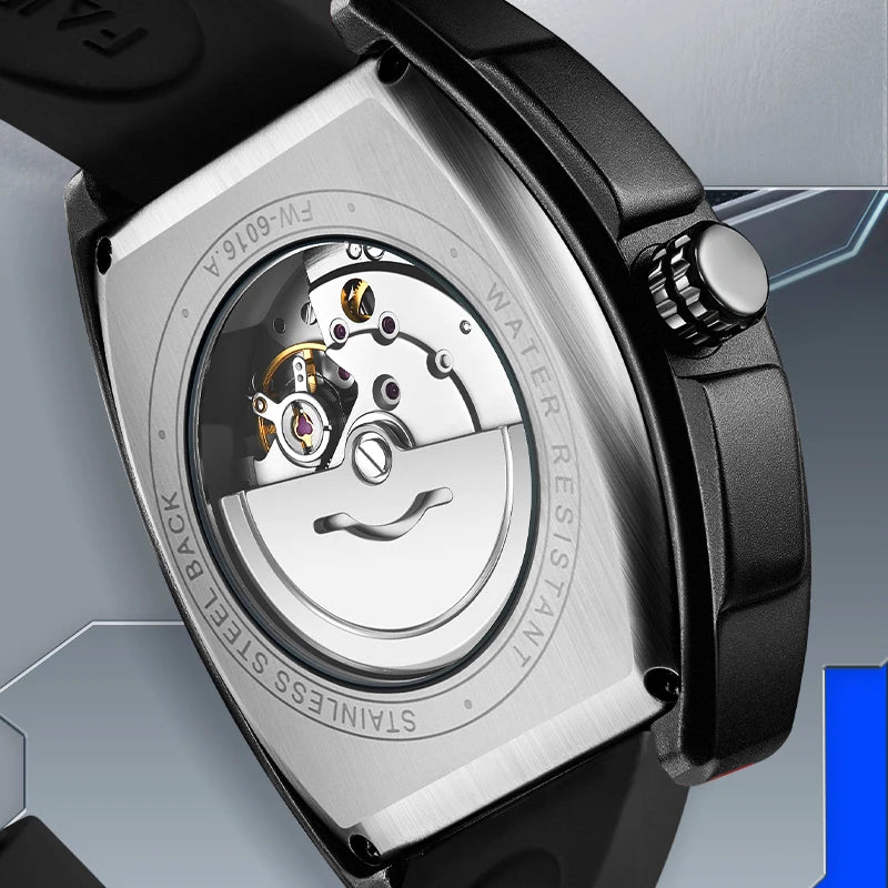 Mark Fairwhale FW-6016 tonneau skeleton automatic watch luminous dial