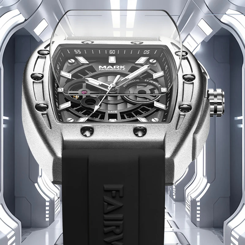 Mark Fairwhale tonneau skeleton automatic watch packaging